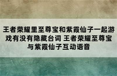 王者荣耀里至尊宝和紫霞仙子一起游戏有没有隐藏台词 王者荣耀至尊宝与紫霞仙子互动语音